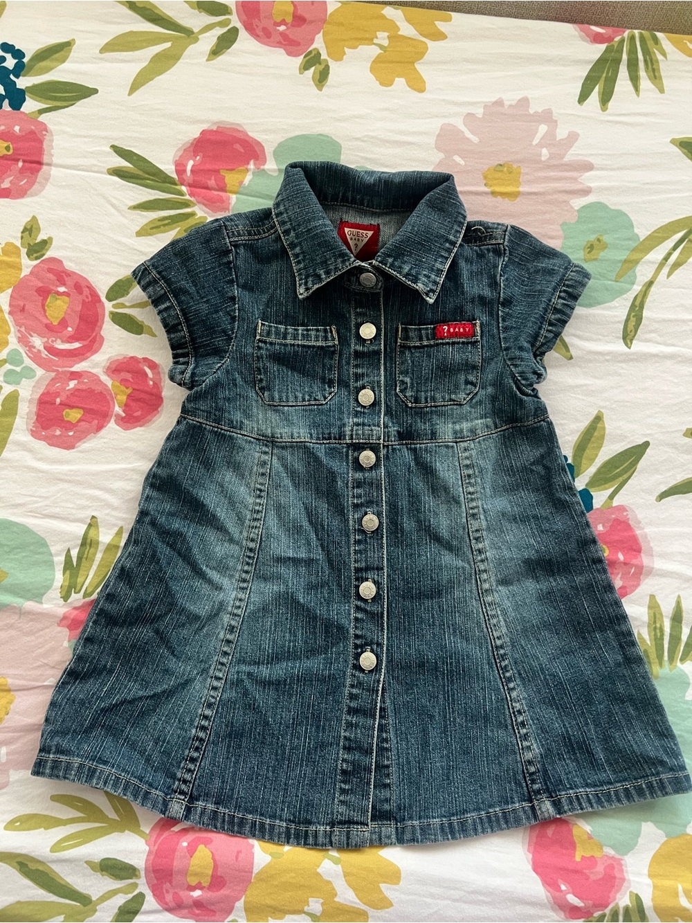 GUESS Girls Dark Blue Denim Button-Front Dress Jacket